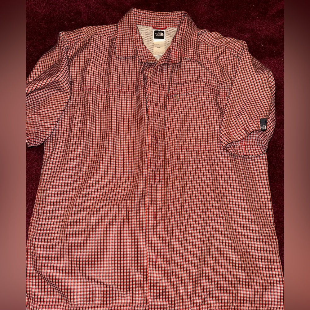 North face check print plaid short sleeve pocket button down shirt men’s M